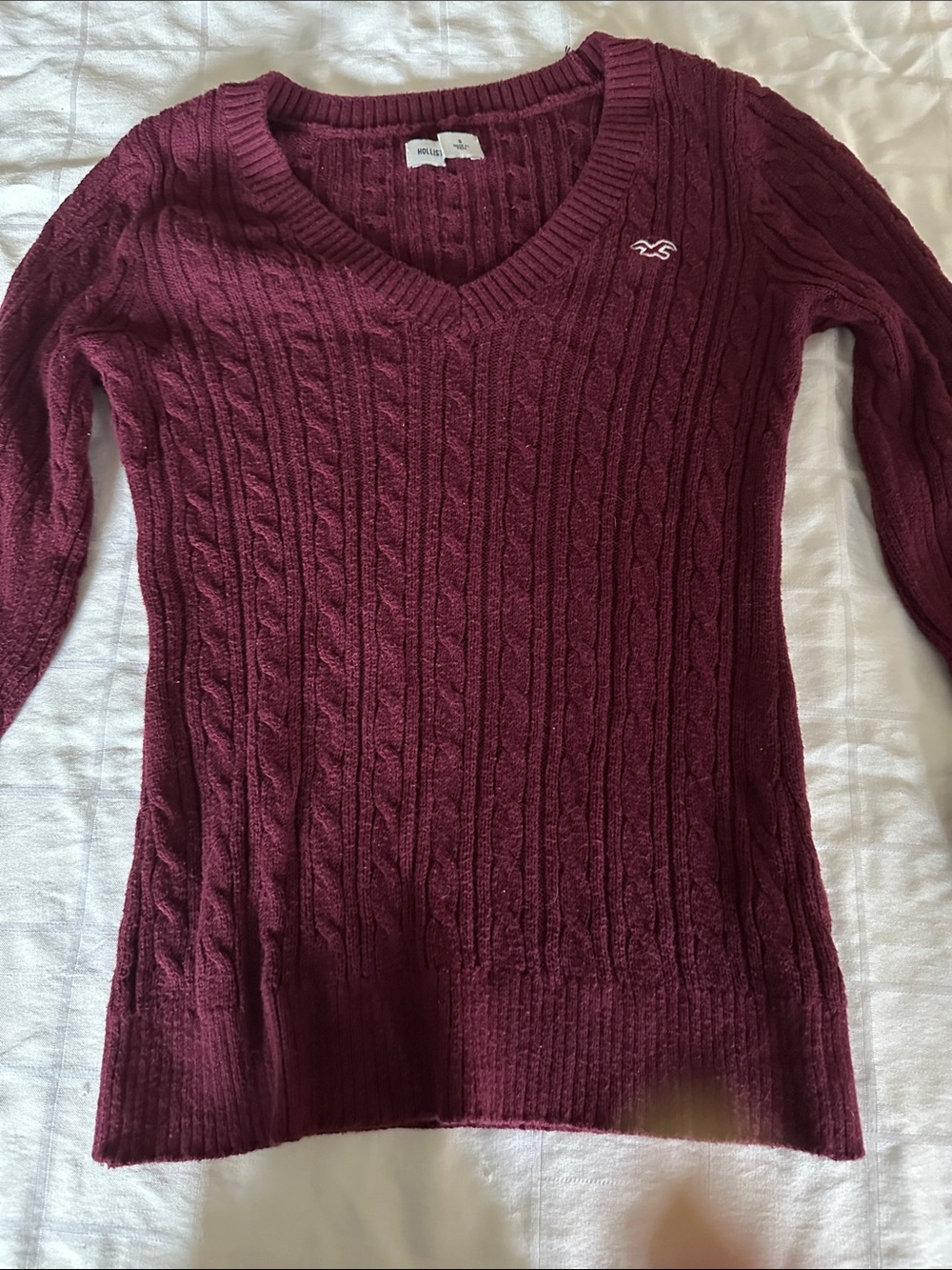 Hollister Women's Cable V-Neck Sweater - Wine/burgundy Small